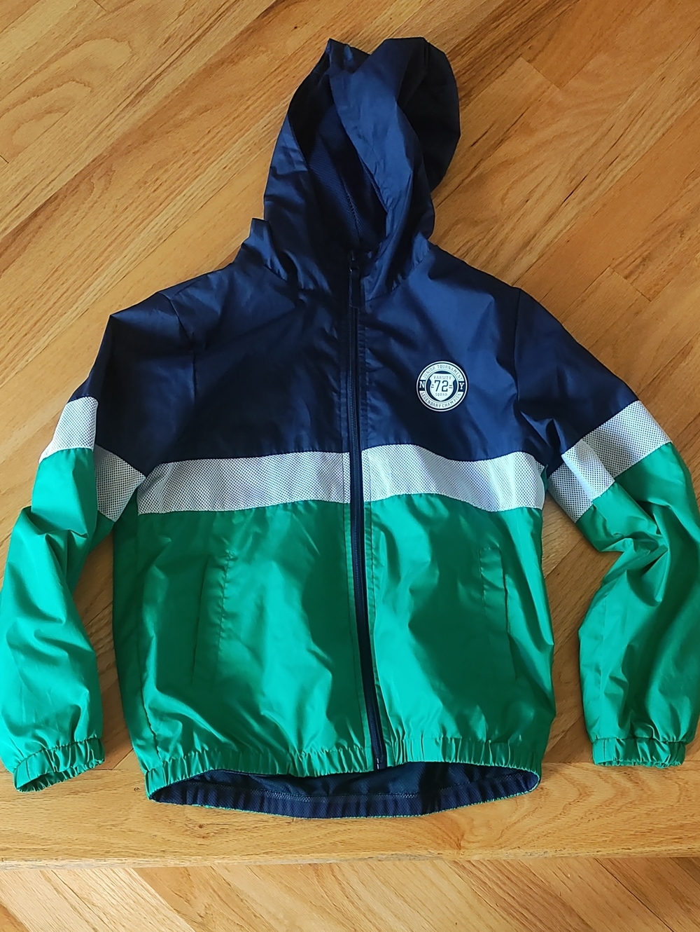 Kids Navy and Green Hooded Windbreaker Jacket